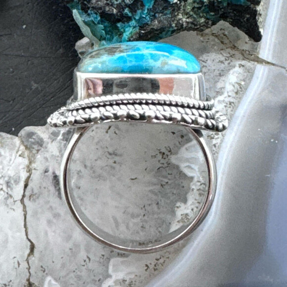 Sterling Silver Southwestern Style Turquoise Bar Ring Size 7 For Women - Picture 8 of 10